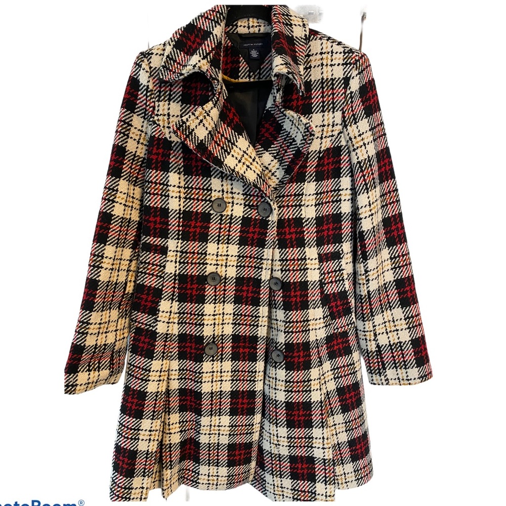 Tommy Hilfiger Plaid Coat in Red Black and Cream